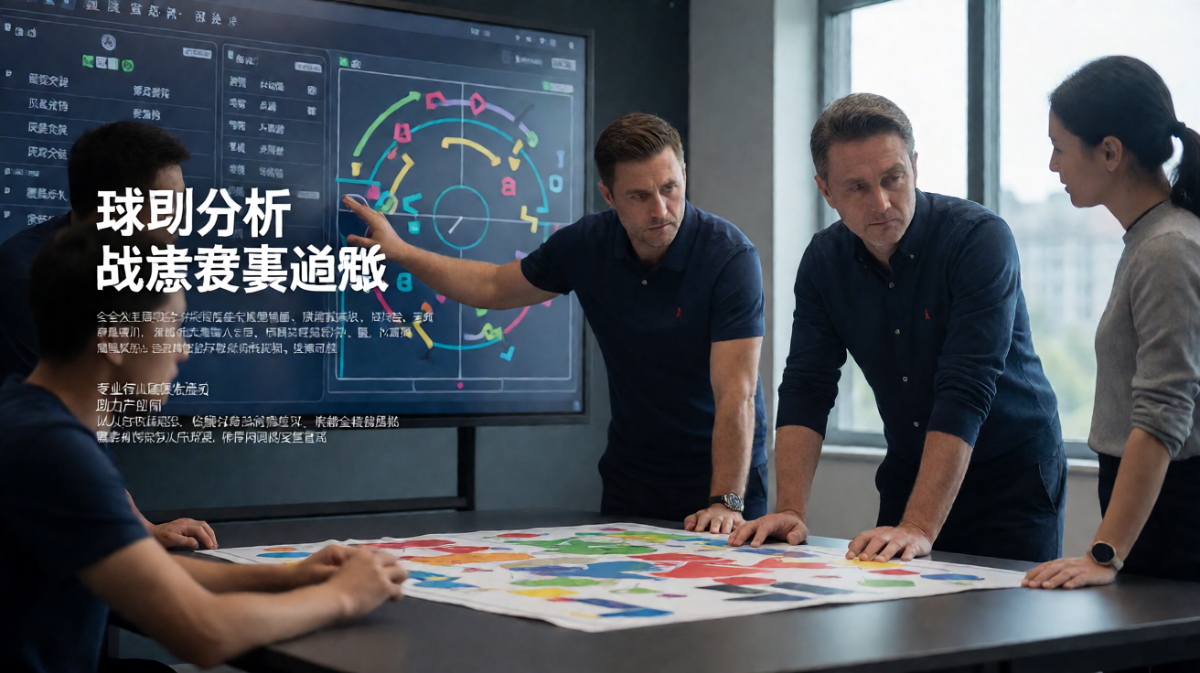 球队战术分析场景，教练团队研究比赛数据与战术板